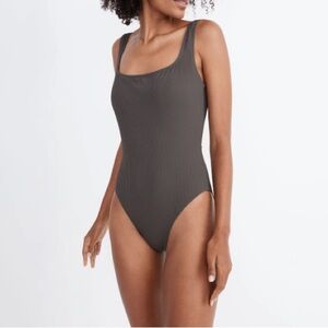 Madewell Second Wave Ribbed Square-Neck Tank One-Piece Swimsuit